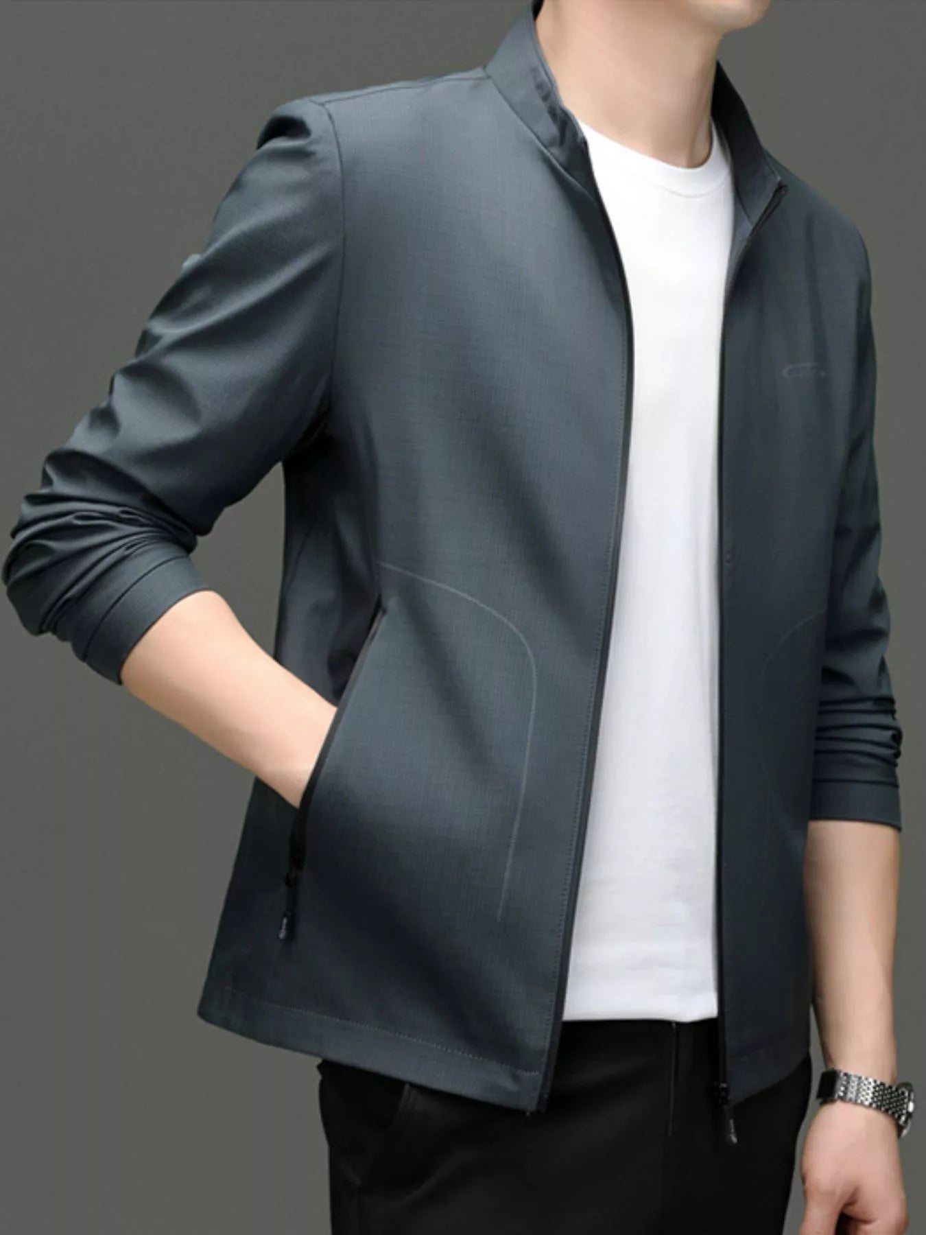 Men's Zip Up Long Sleeve Jacket - R - DRESS