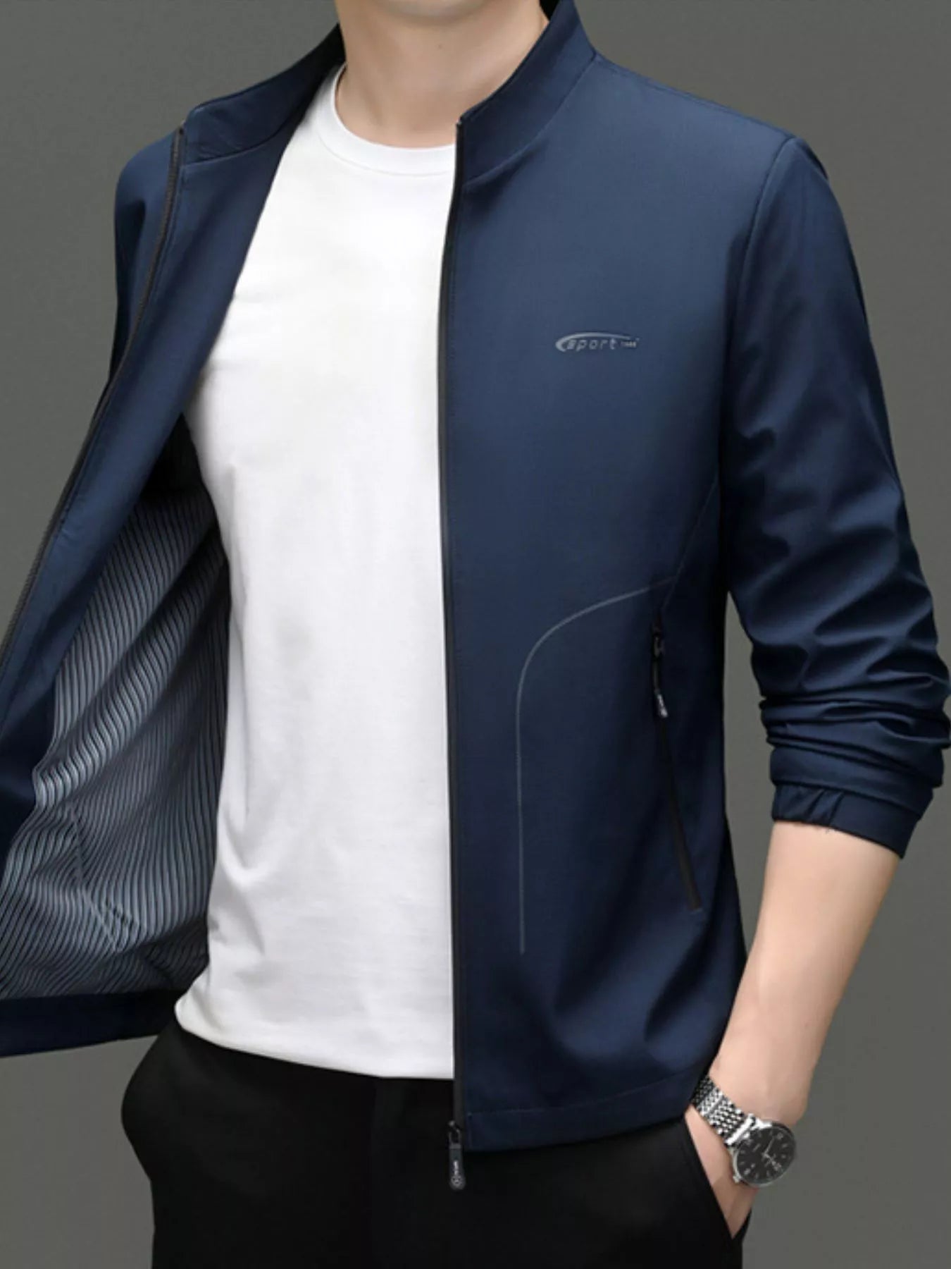 Men's Zip Up Long Sleeve Jacket - R - DRESS
