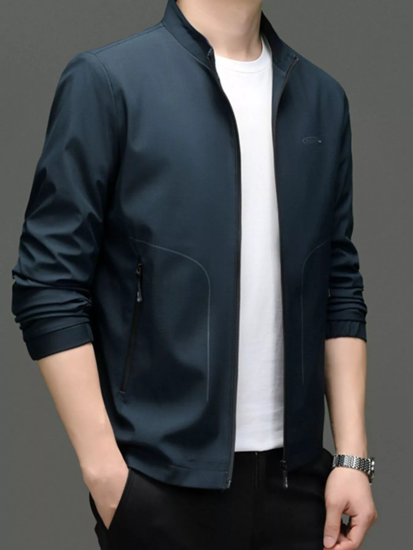 Men's Zip Up Long Sleeve Jacket - R - DRESS