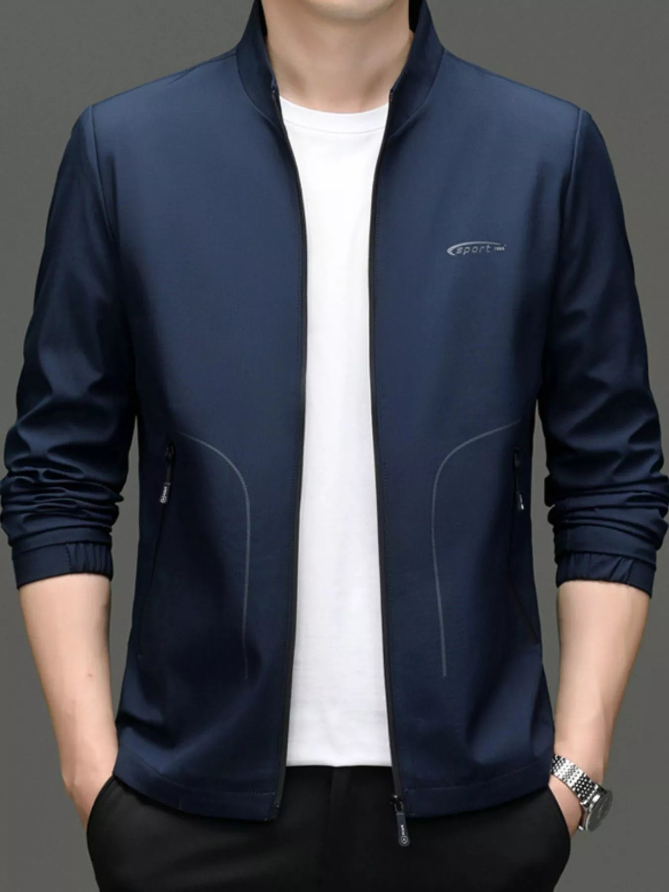 Men's Zip Up Long Sleeve Jacket - R - DRESS