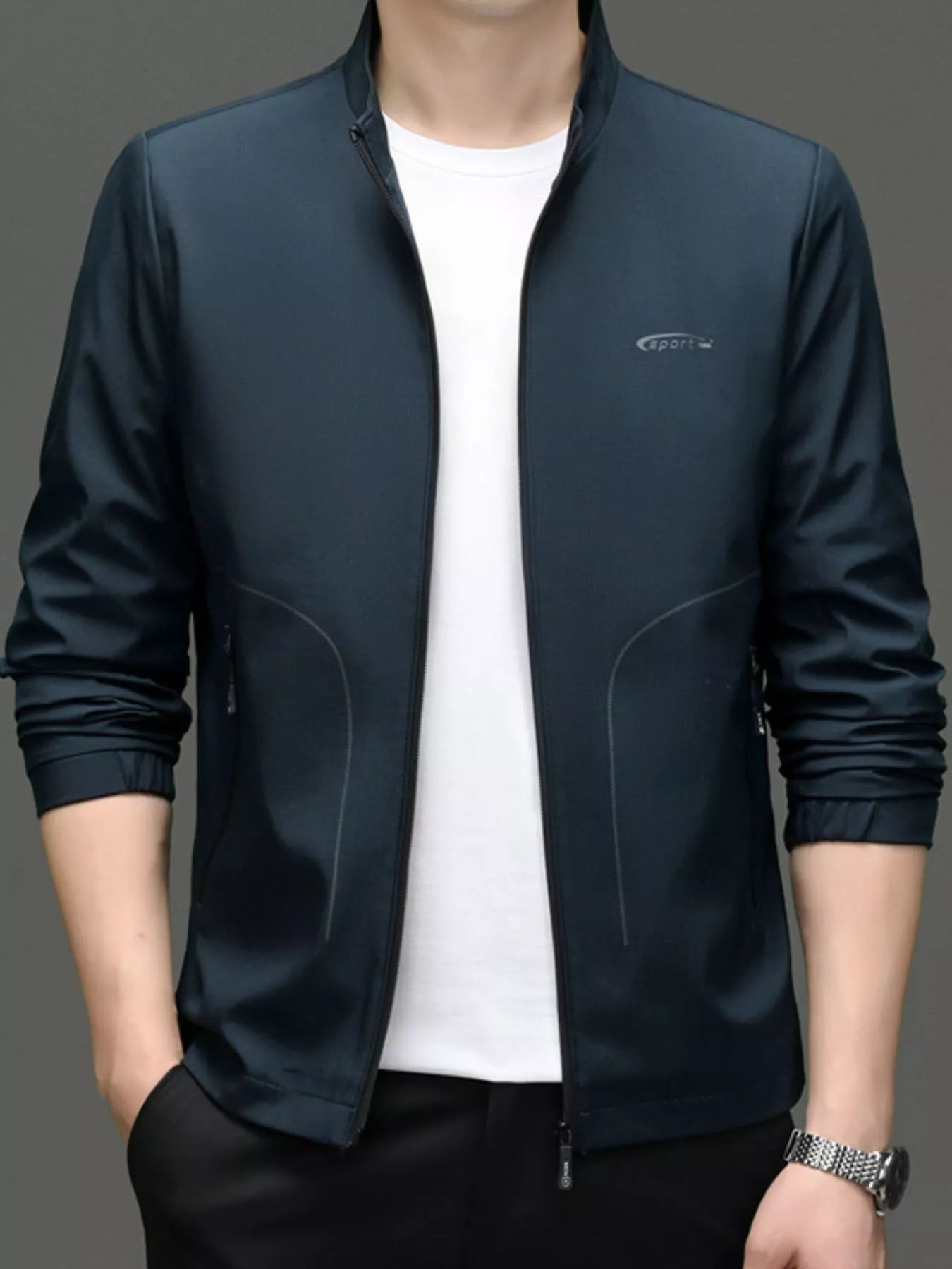 Men's Zip Up Long Sleeve Jacket - R - DRESS
