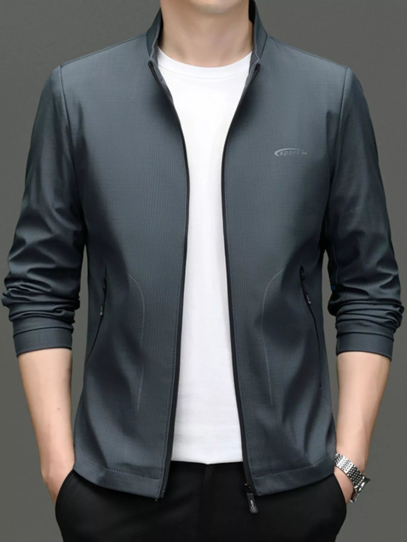 Men's Zip Up Long Sleeve Jacket - R - DRESS