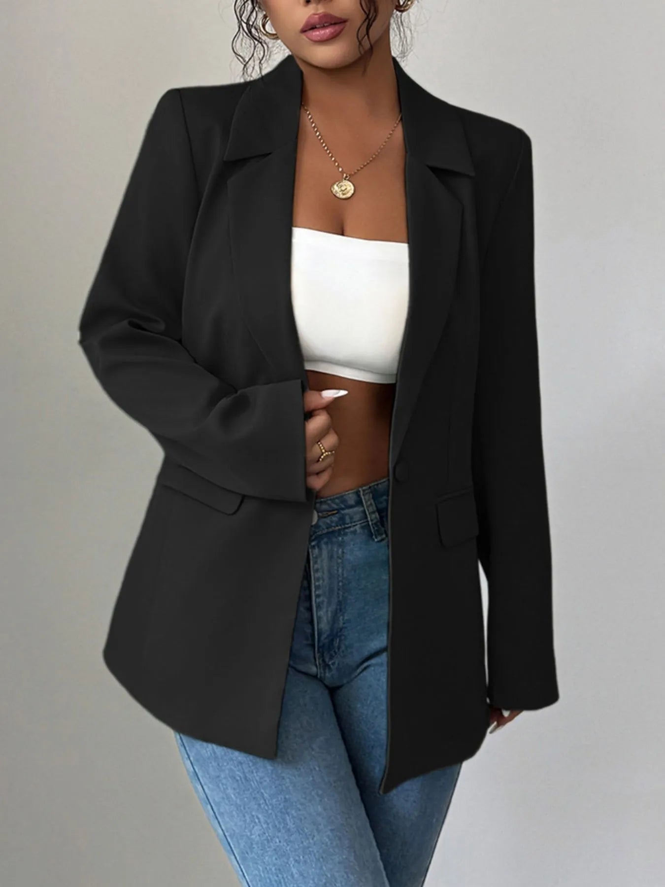 One Button Lapel Collar Blazer - R - DRESS