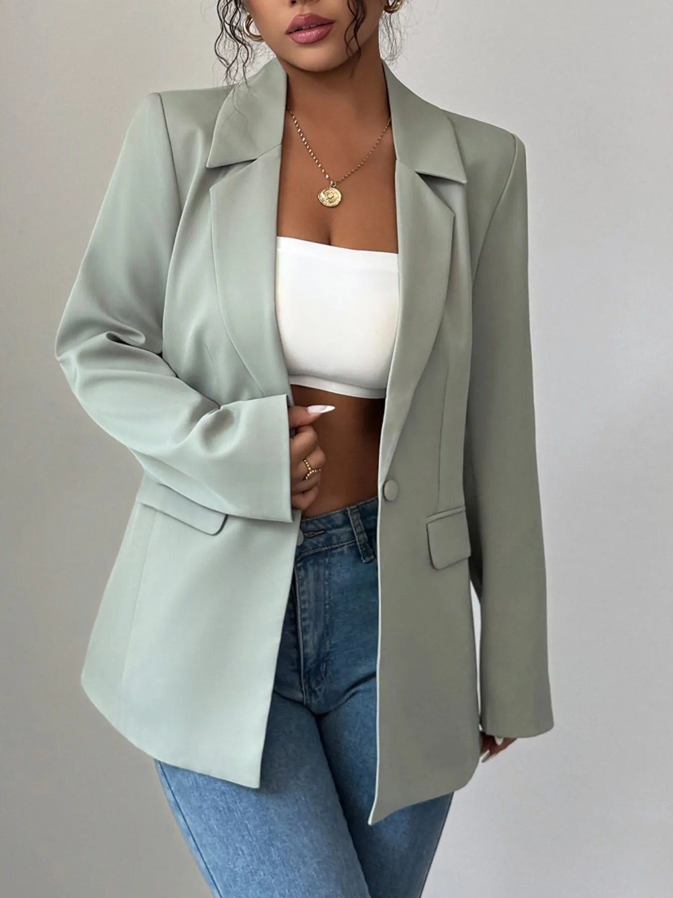 One Button Lapel Collar Blazer - R - DRESS