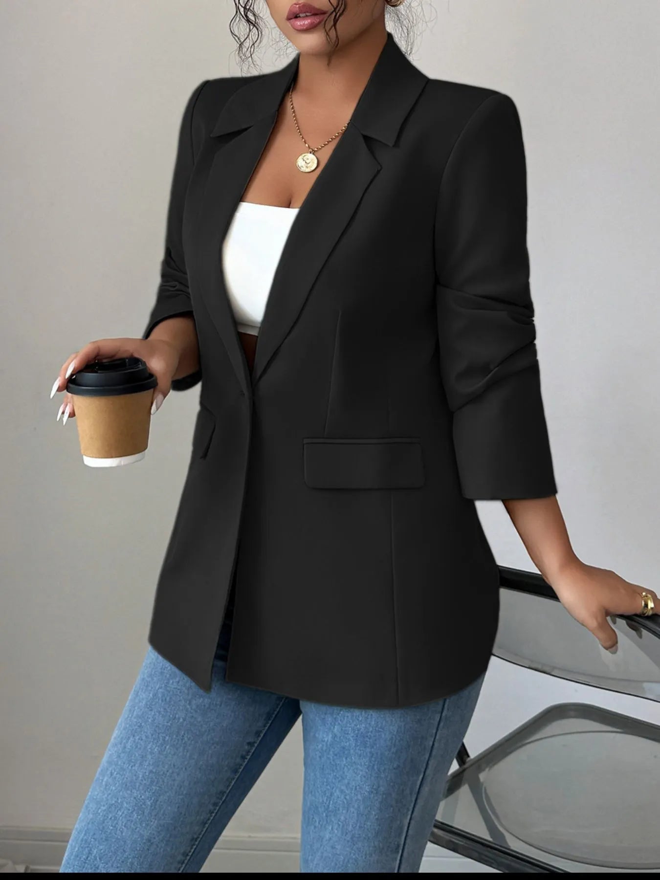 One Button Lapel Collar Blazer - R - DRESS