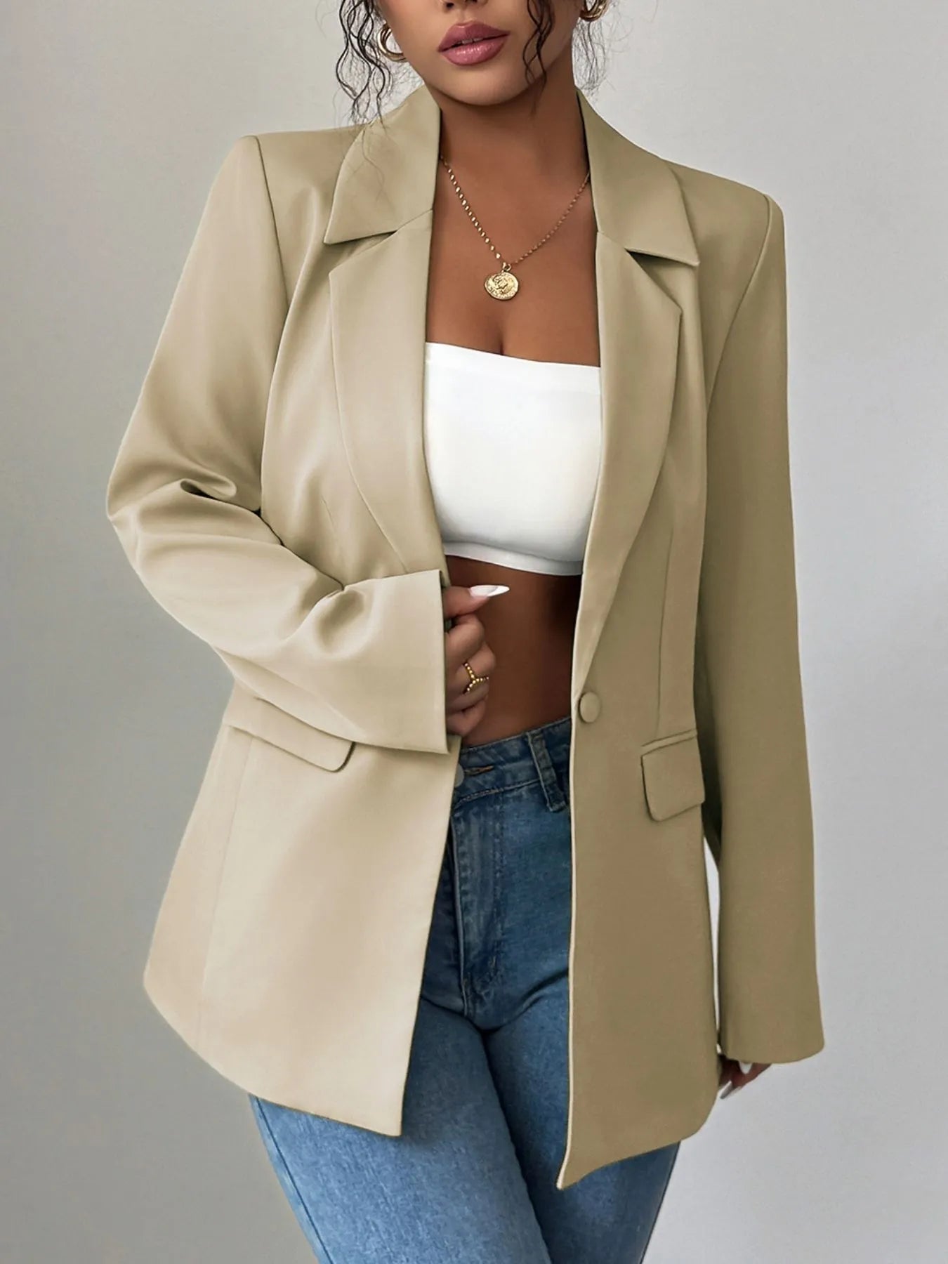 One Button Lapel Collar Blazer - R - DRESS