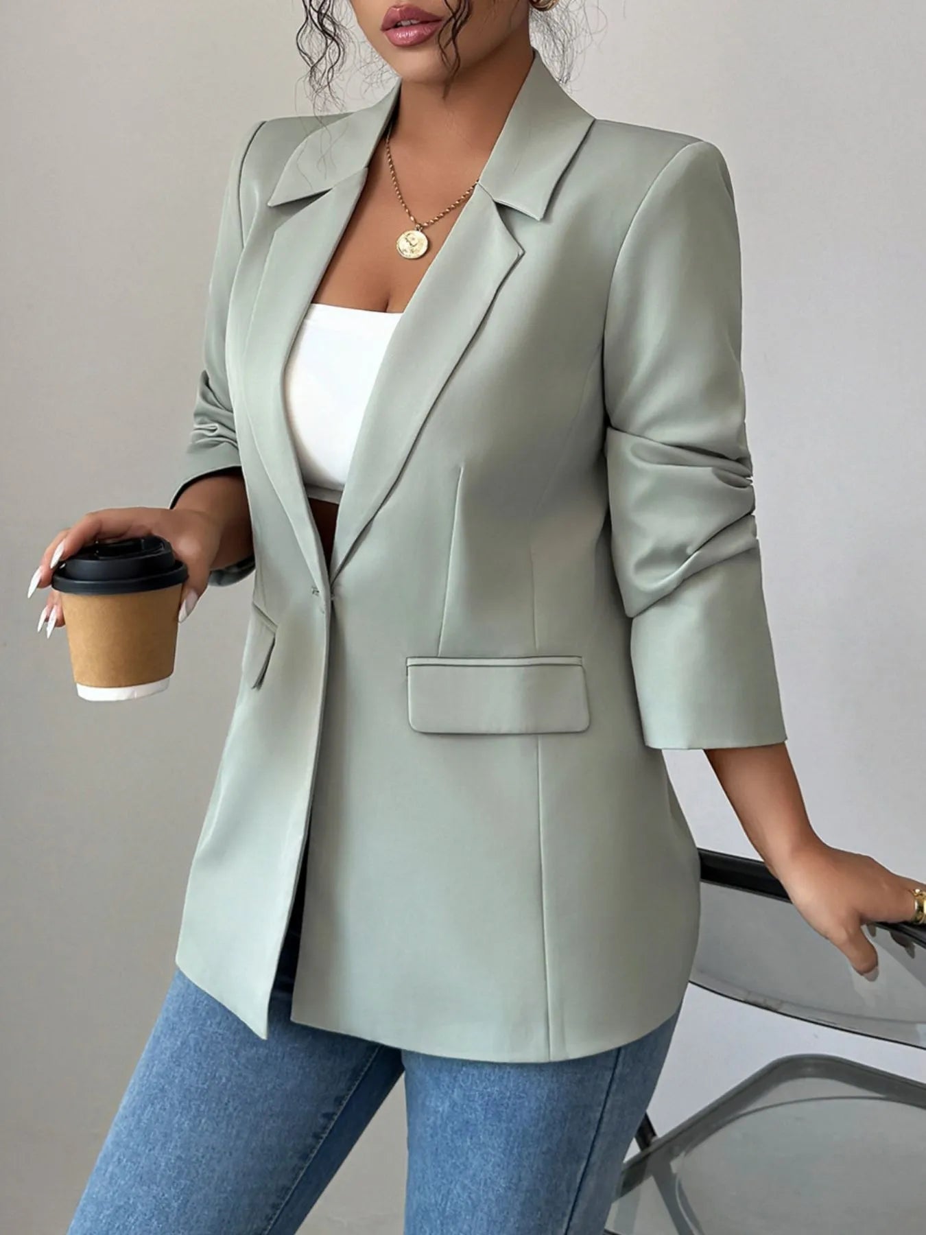 One Button Lapel Collar Blazer - R - DRESS