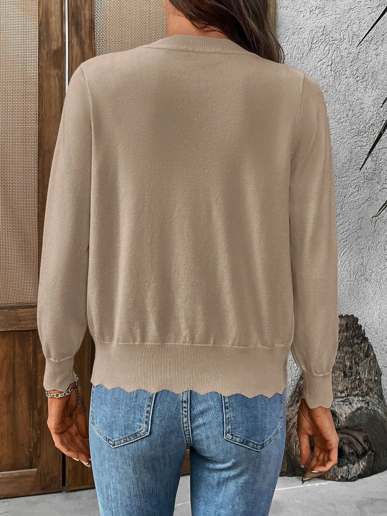 Ribbed Edge Button - Up Knit Cardigan - R - DRESS
