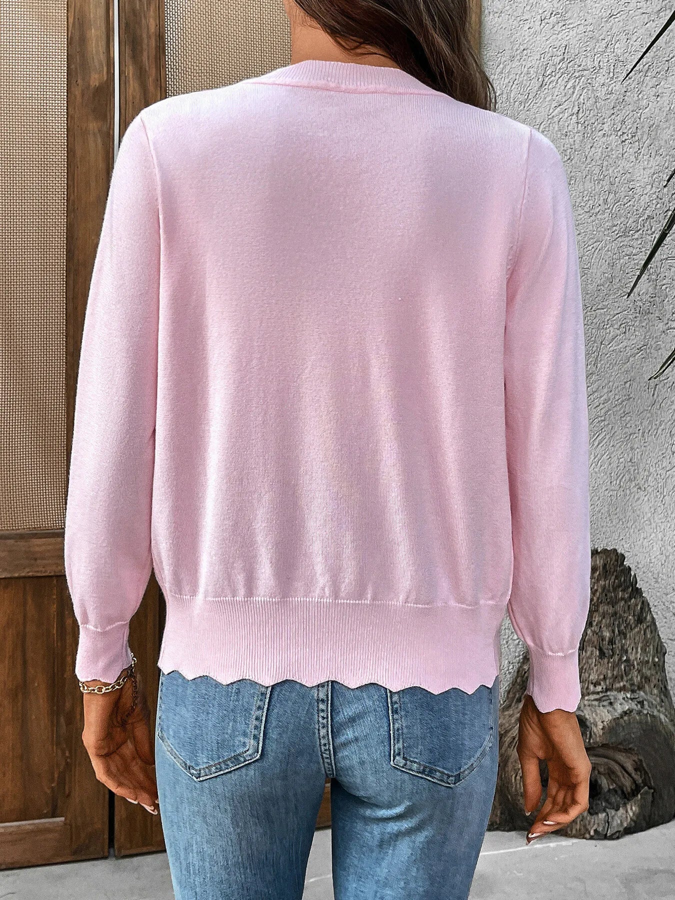 Ribbed Edge Button - Up Knit Cardigan - R - DRESS