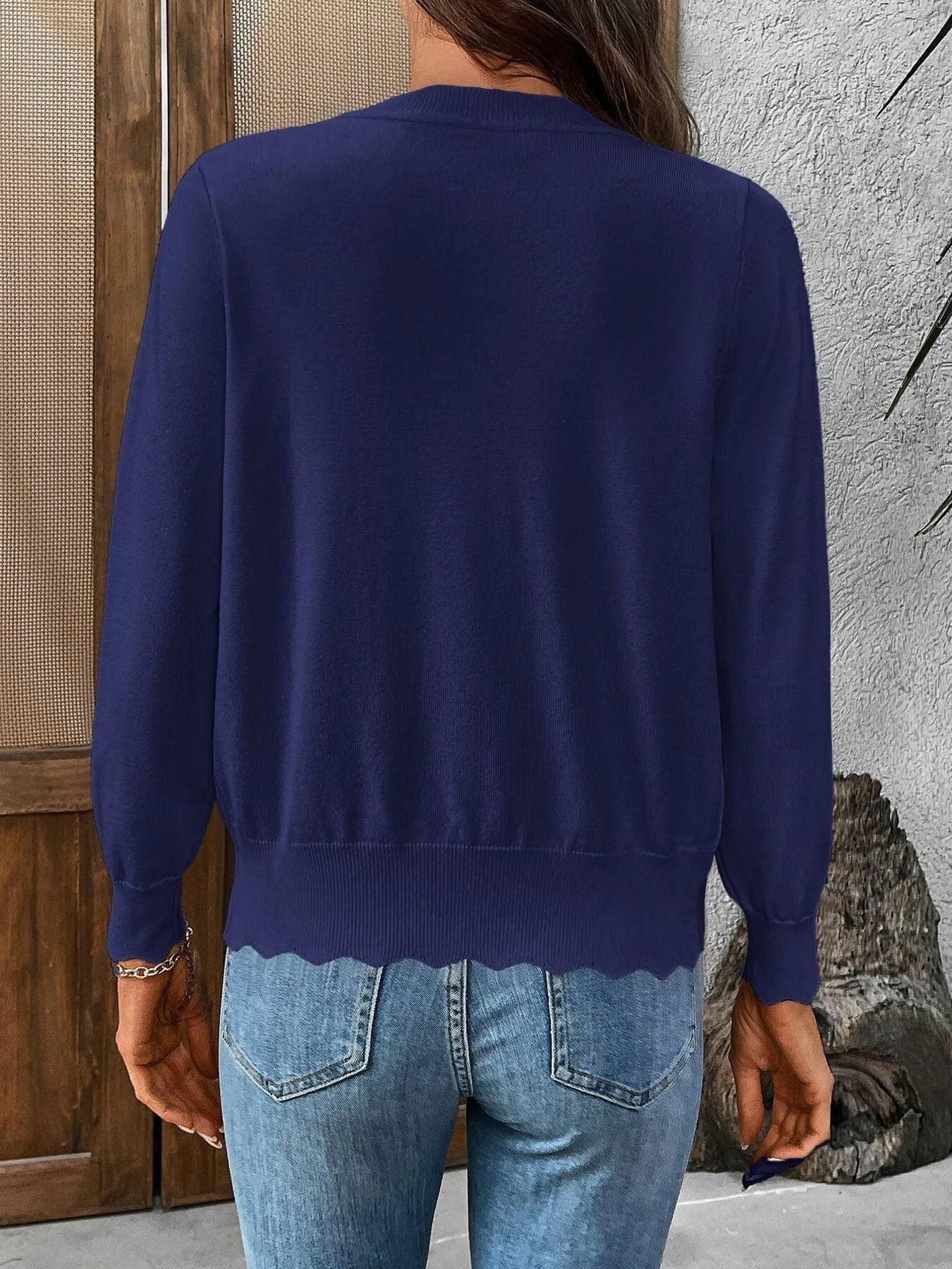 Ribbed Edge Button - Up Knit Cardigan - R - DRESS