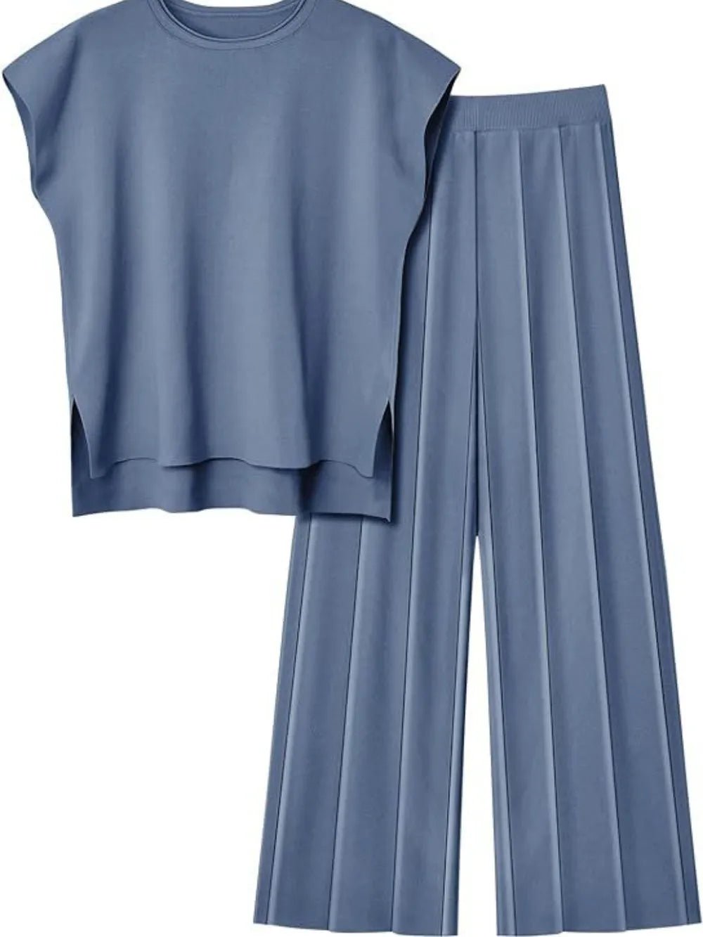 Round Neck Cap Sleeve Top and Pants Knit Set - R - DRESS