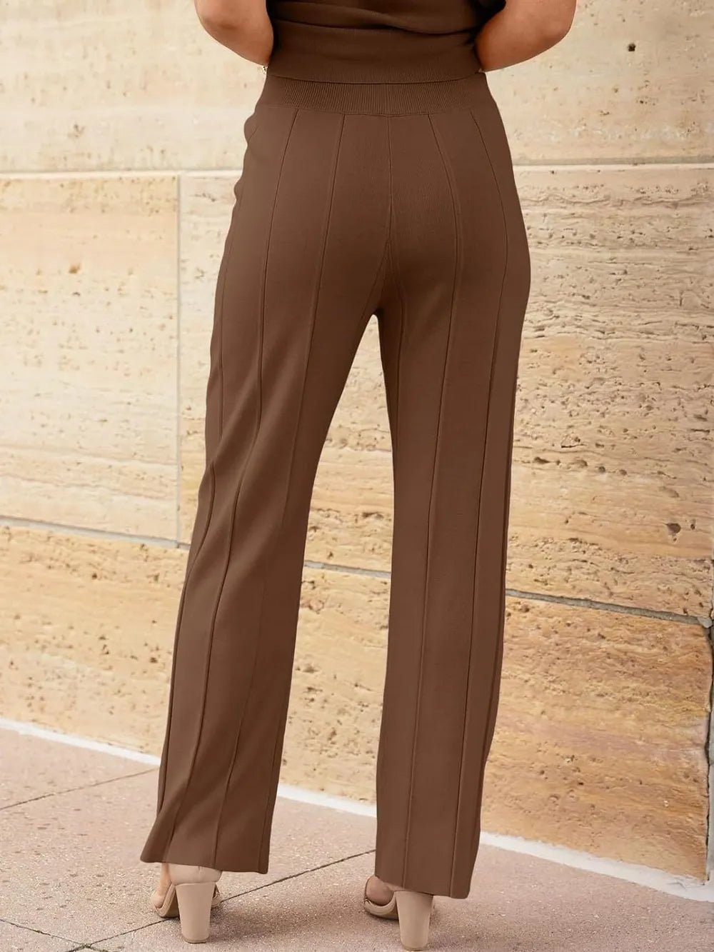 Round Neck Cap Sleeve Top and Pants Knit Set - R - DRESS