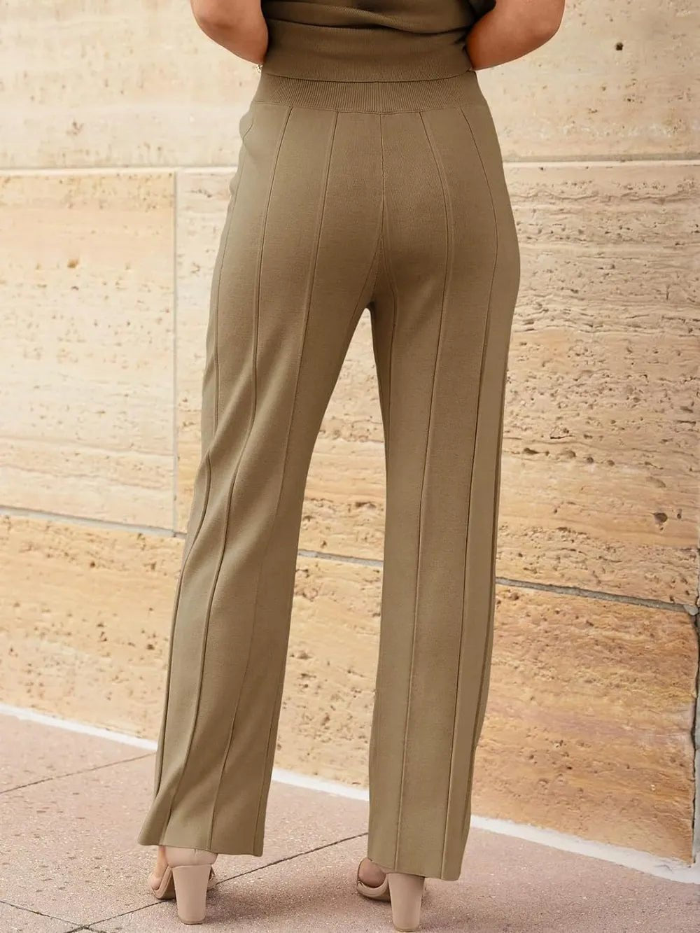Round Neck Cap Sleeve Top and Pants Knit Set - R - DRESS