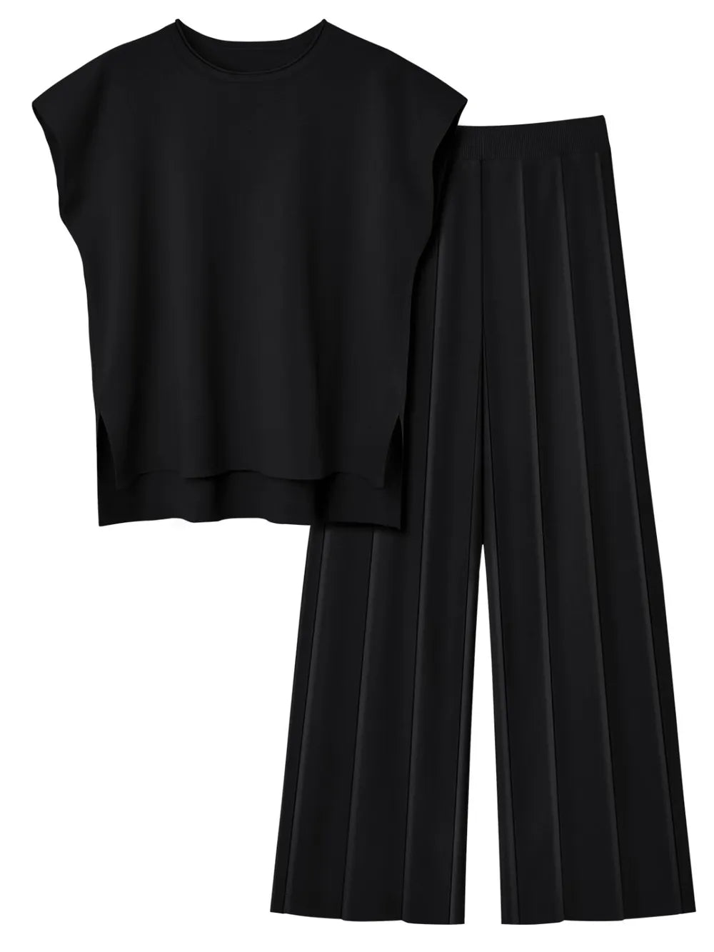 Round Neck Cap Sleeve Top and Pants Knit Set - R - DRESS