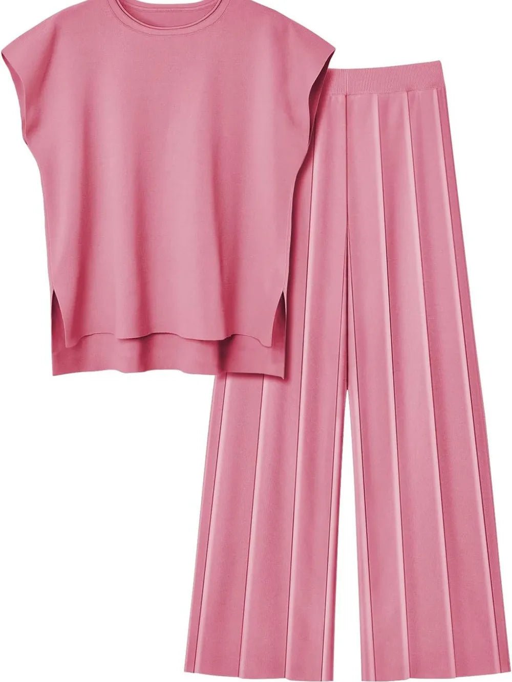 Round Neck Cap Sleeve Top and Pants Knit Set - R - DRESS