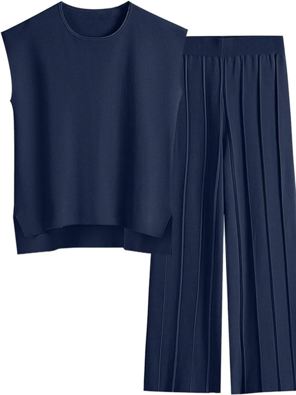 Round Neck Cap Sleeve Top and Pants Knit Set - R - DRESS