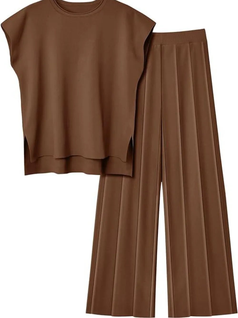 Round Neck Cap Sleeve Top and Pants Knit Set - R - DRESS