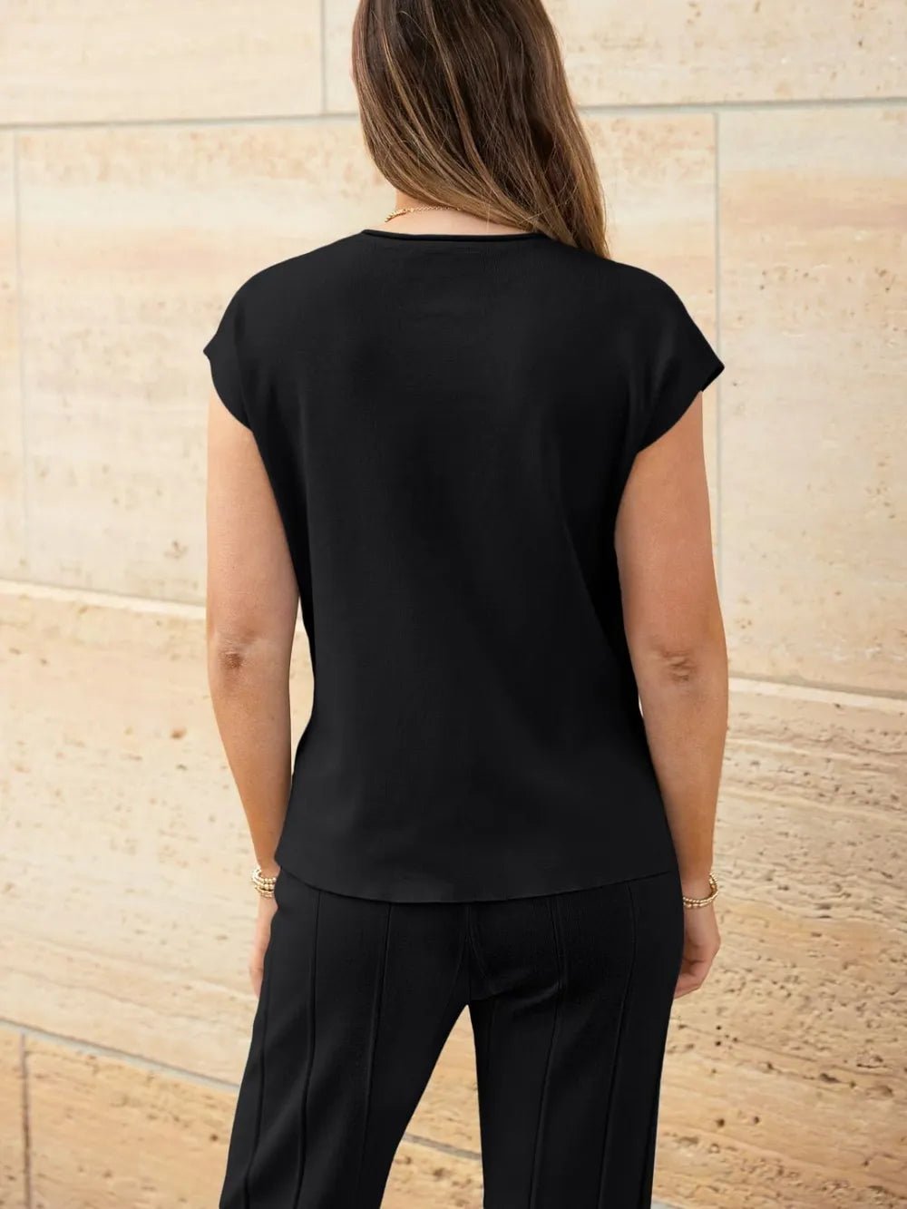 Round Neck Cap Sleeve Top and Pants Knit Set - R - DRESS