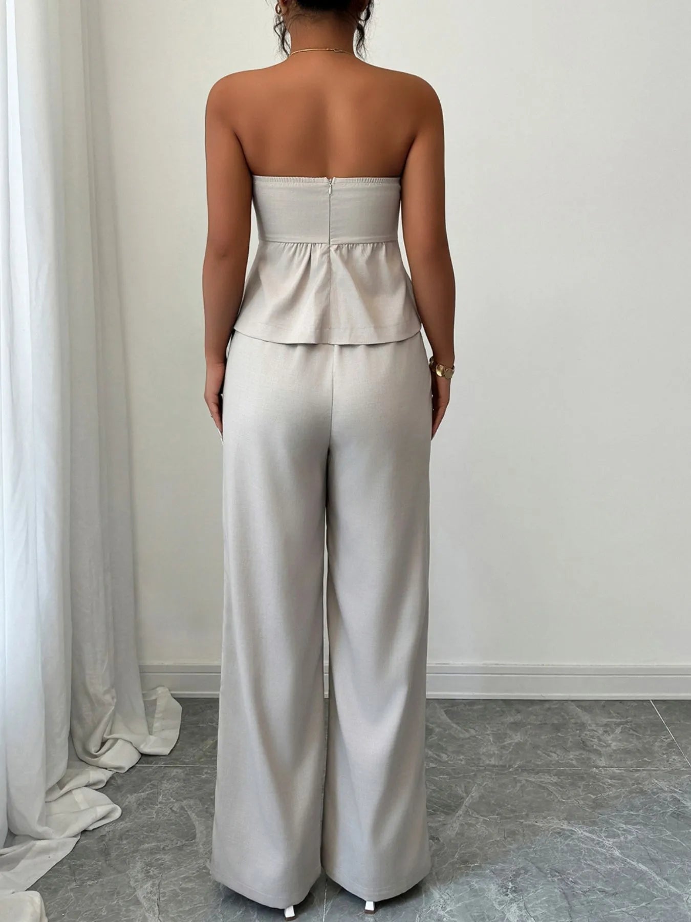 Ruched Tube Top and Pants Set - R - DRESS