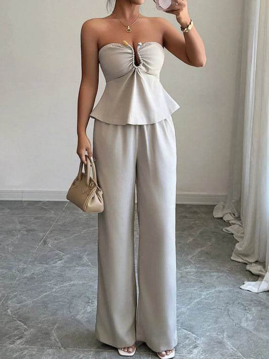 Ruched Tube Top and Pants Set - R - DRESS