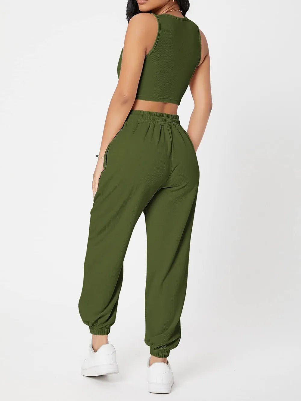 Wide Strap Top and Drawstring Joggers Set - R - DRESS