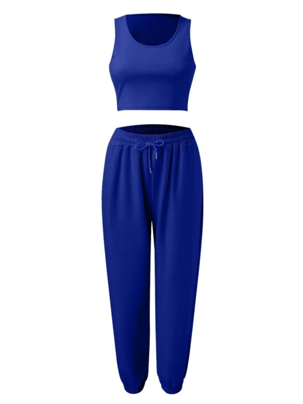 Wide Strap Top and Drawstring Joggers Set - R - DRESS