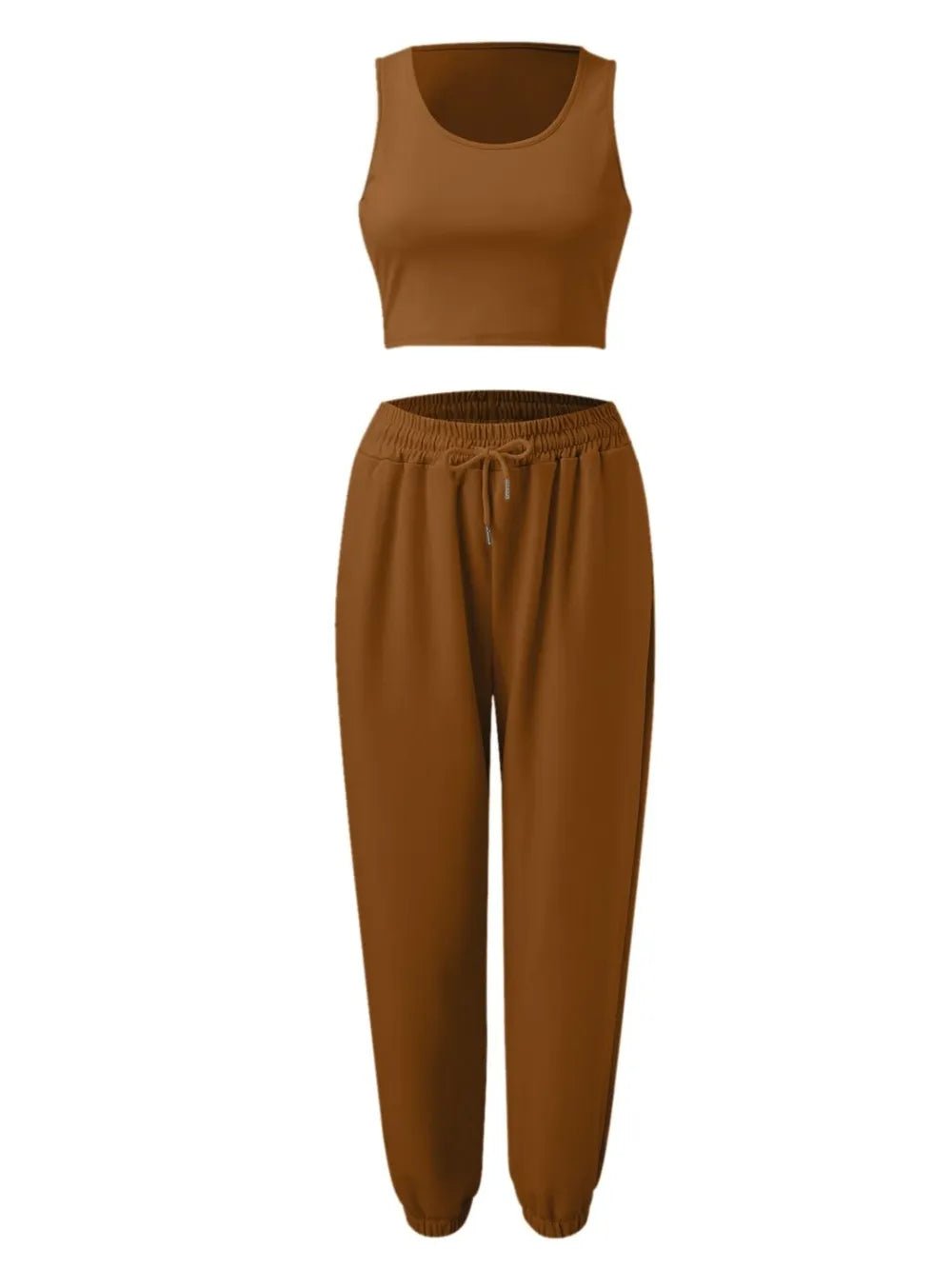 Wide Strap Top and Drawstring Joggers Set - R - DRESS