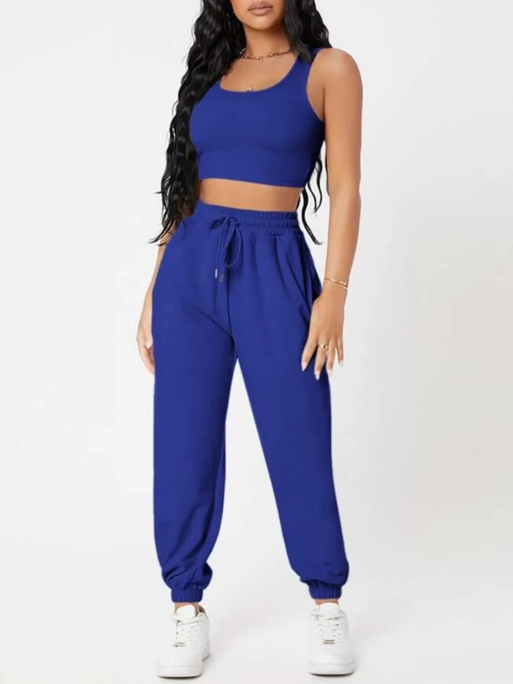 Wide Strap Top and Drawstring Joggers Set - R - DRESS