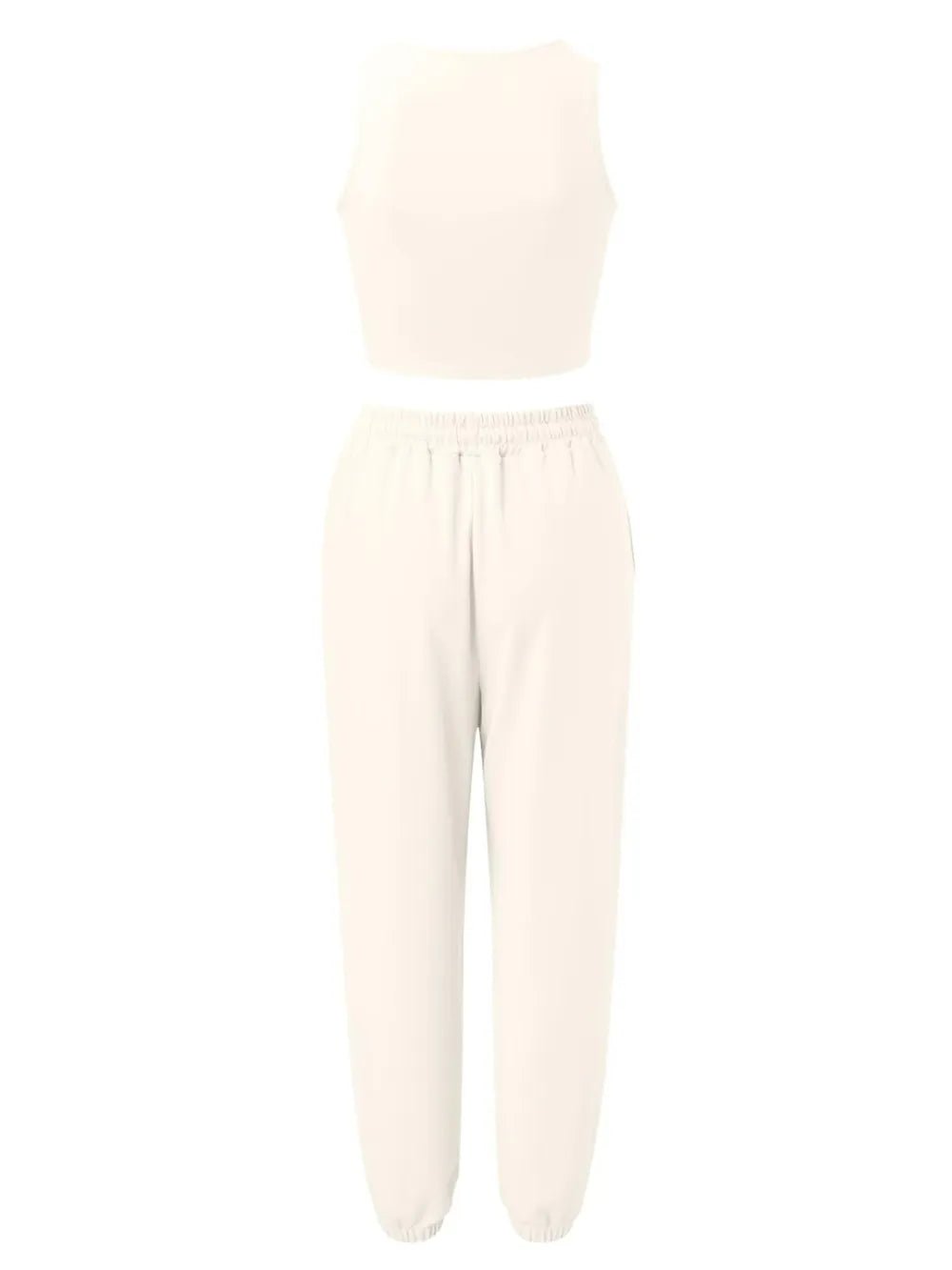 Wide Strap Top and Drawstring Joggers Set - R - DRESS