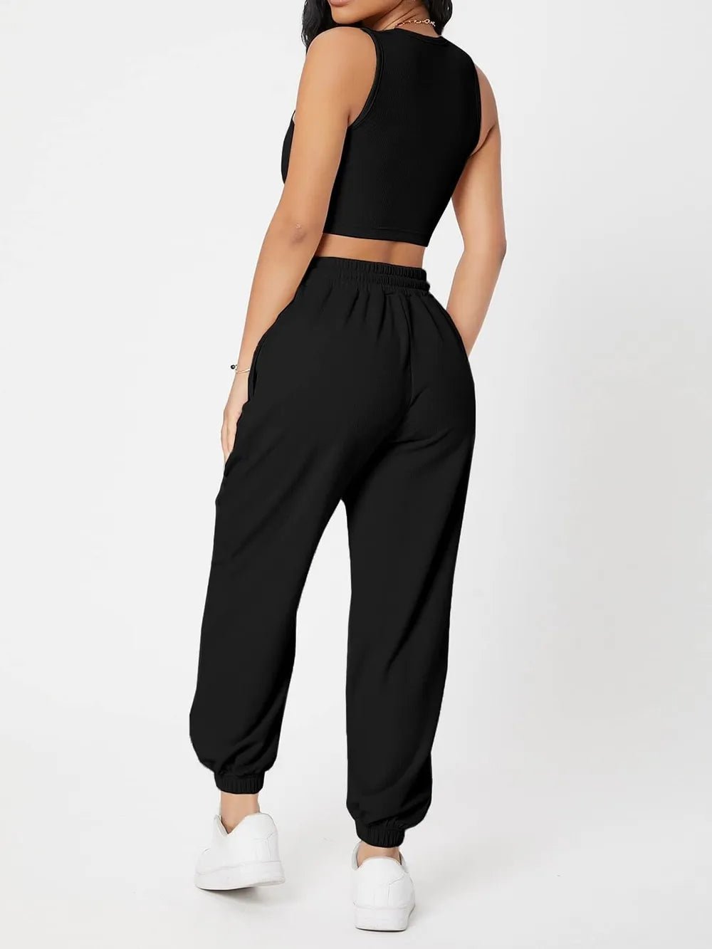 Wide Strap Top and Drawstring Joggers Set - R - DRESS