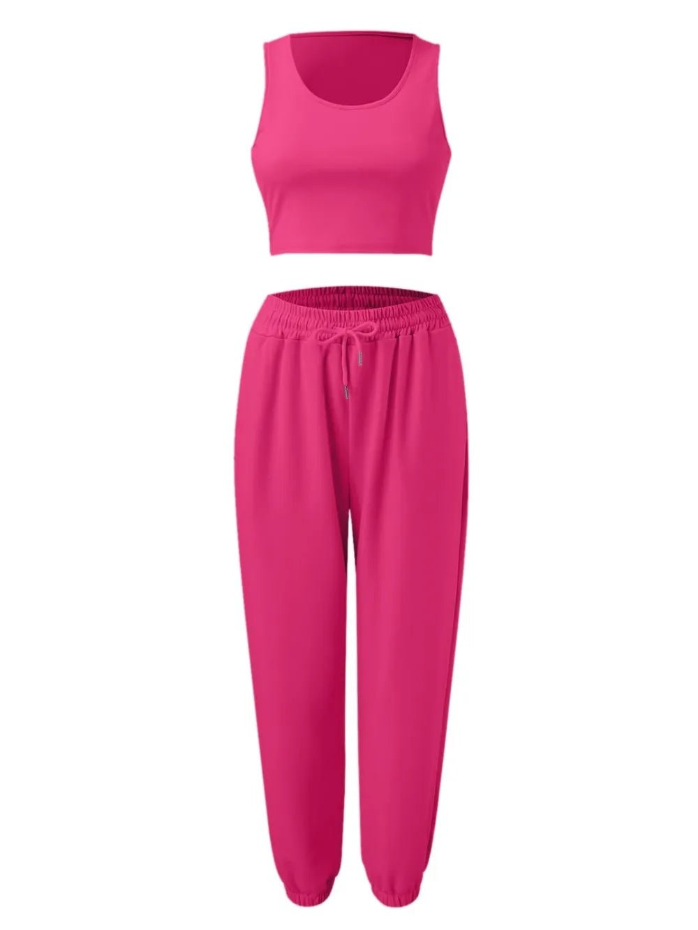 Wide Strap Top and Drawstring Joggers Set - R - DRESS