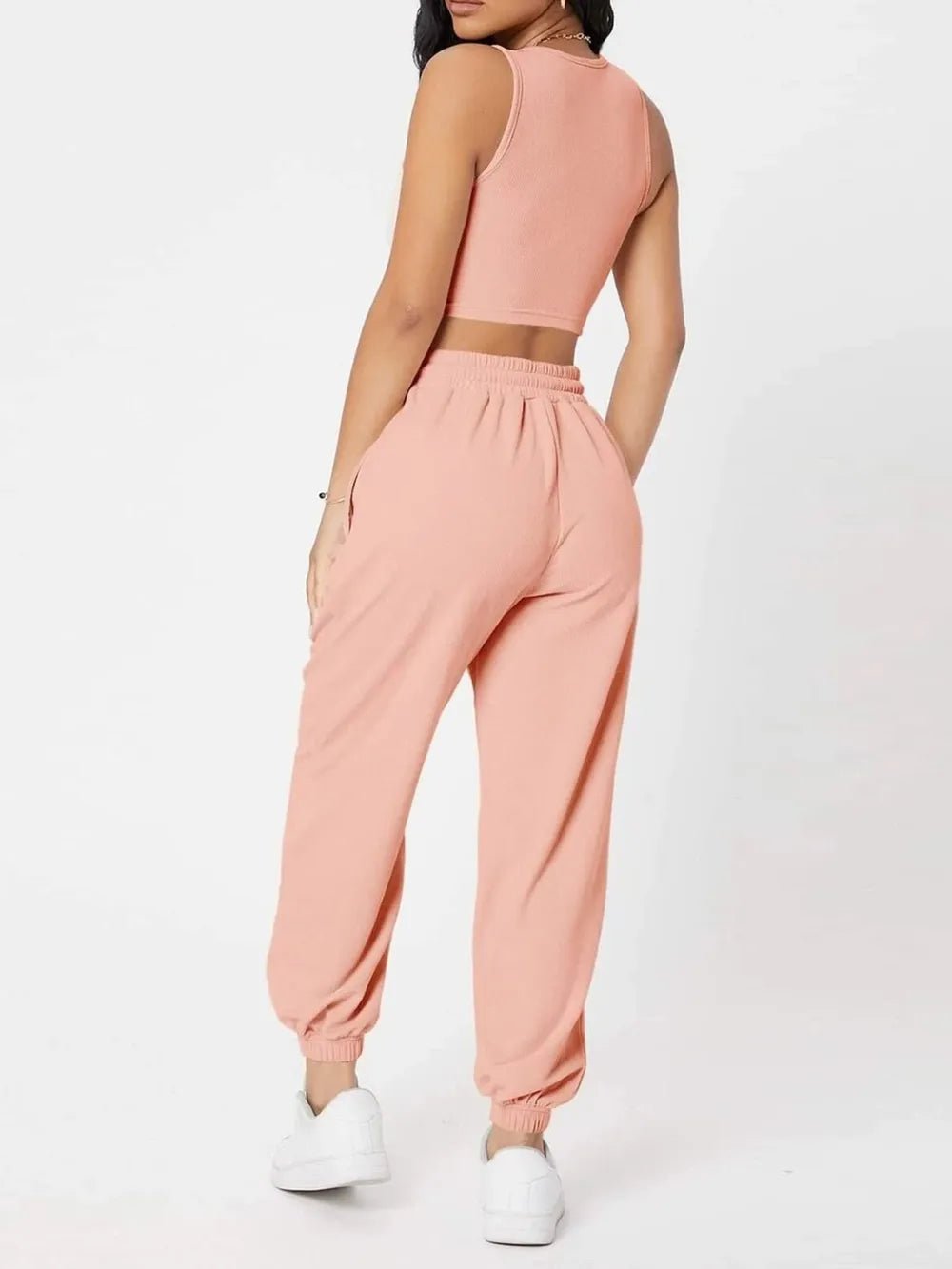 Wide Strap Top and Drawstring Joggers Set - R - DRESS