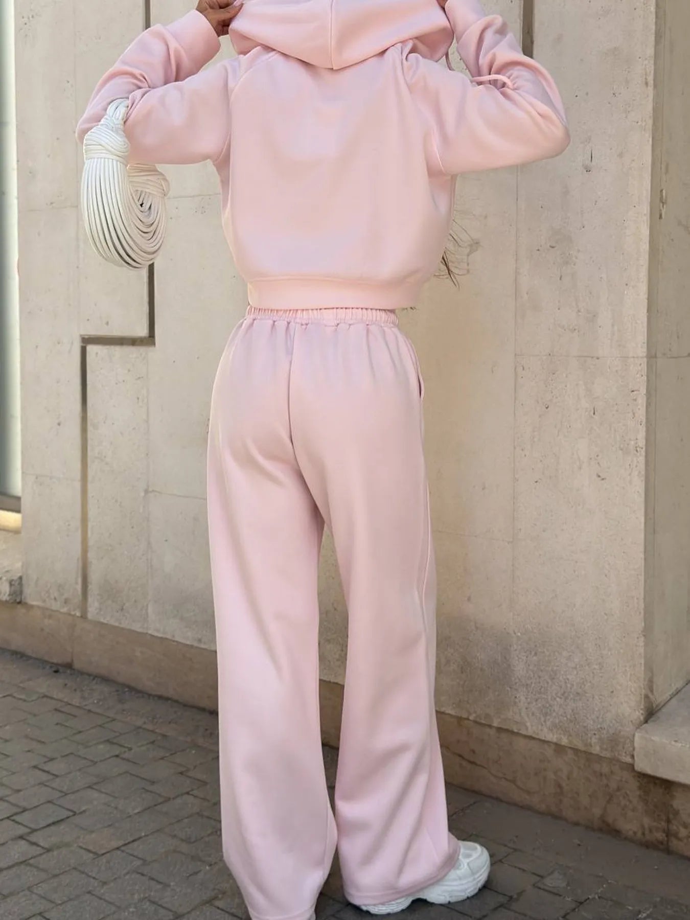 Zip Up Drawstring Hoodie and Pants Set - R - DRESS