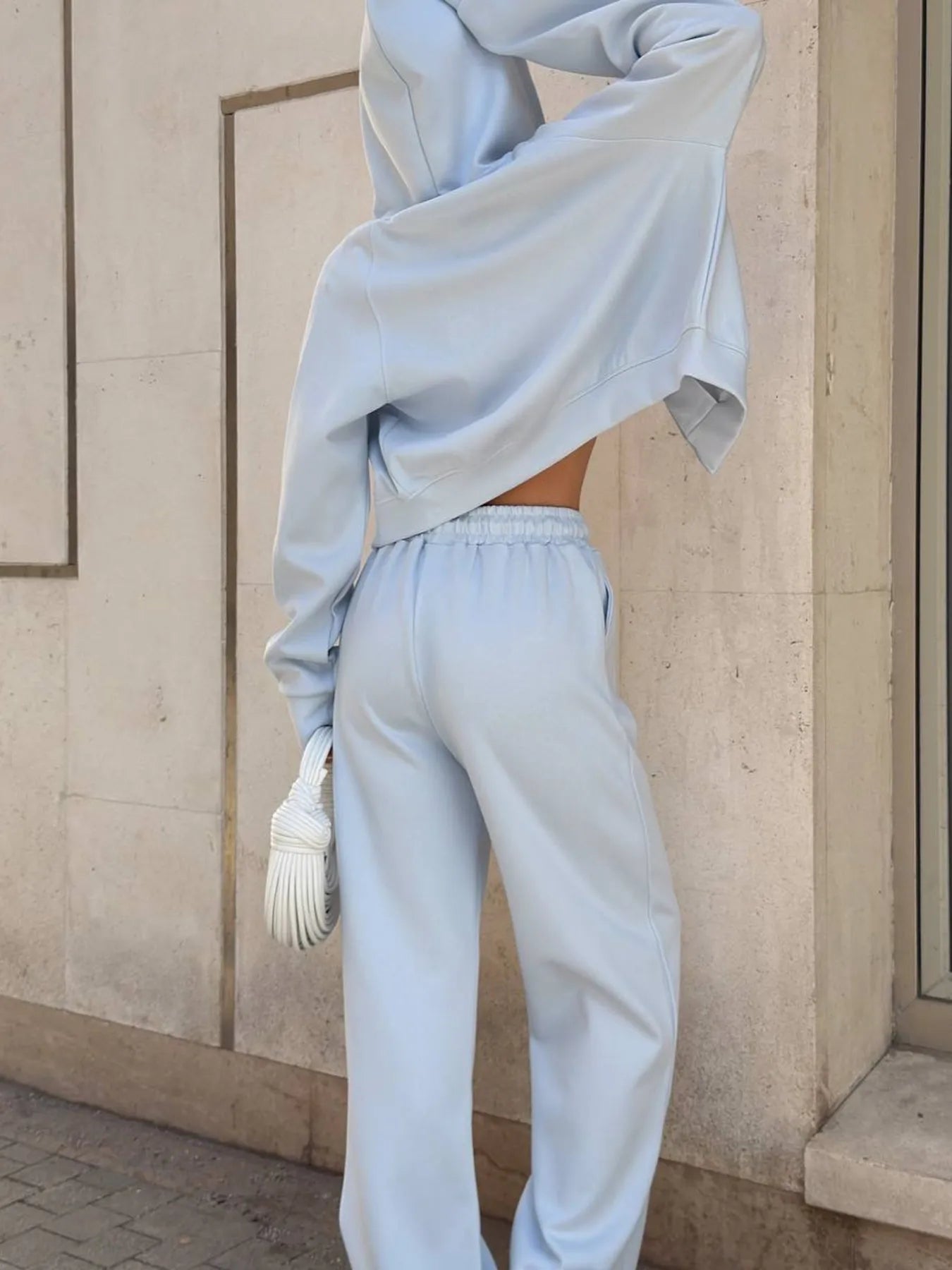 Zip Up Drawstring Hoodie and Pants Set - R - DRESS