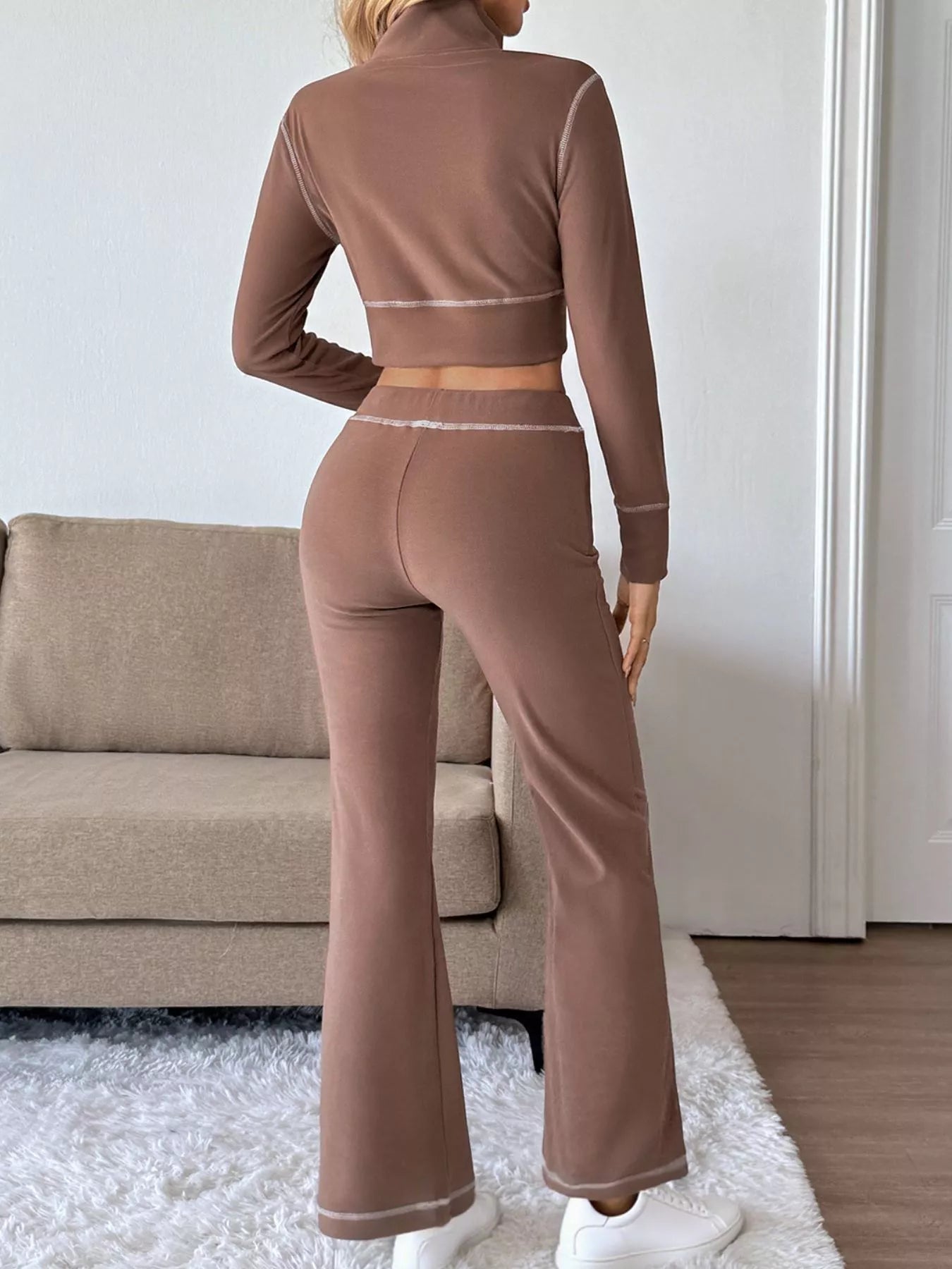 Zip Up Long Sleeve Top and Pants Set - R - DRESS