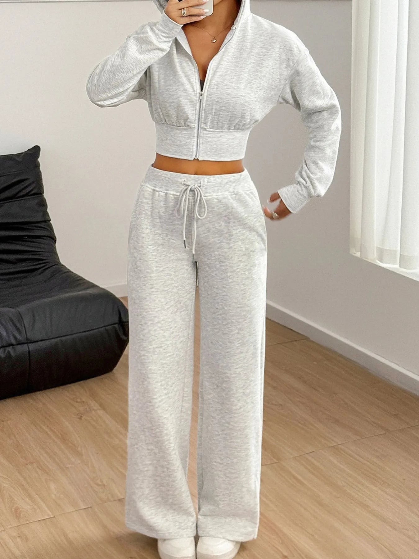 Zip Up Long Sleeve Top and Pants Set - R - DRESS